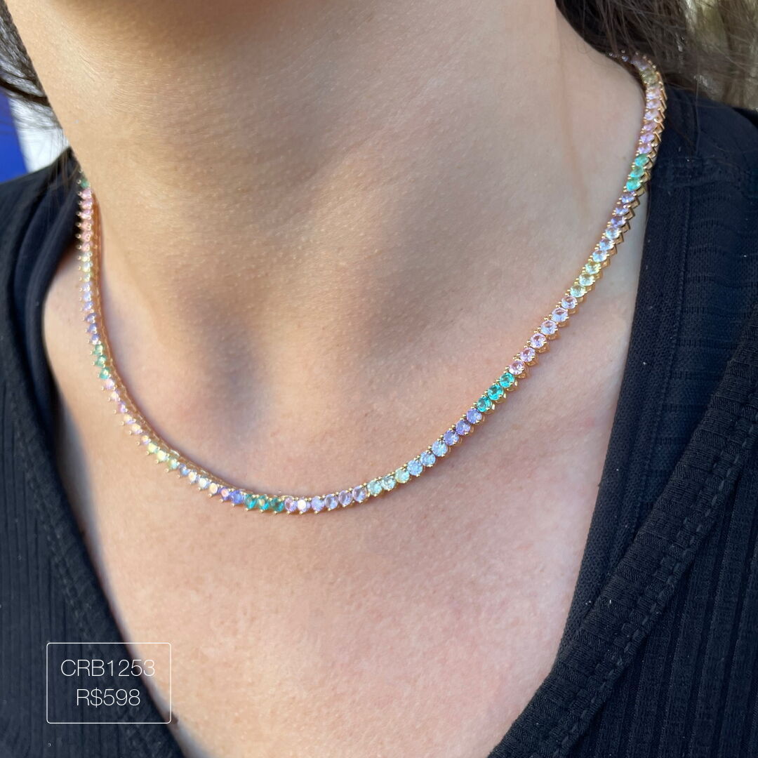 Colar Riviera Fundida 3 Pontas 45cm Rainbow Dourada